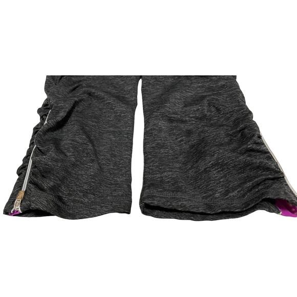 TANGERINE HI-RISE CROP LEGGINGS, WOMENS, M, HEATHER GREY, PURPLE TRIM, ANKLE ZIP - Picture 4 of 11